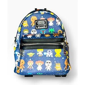Loungefly Star Wars Chibi Character Print Mini Backpack Blue Galaxy AOP Disney